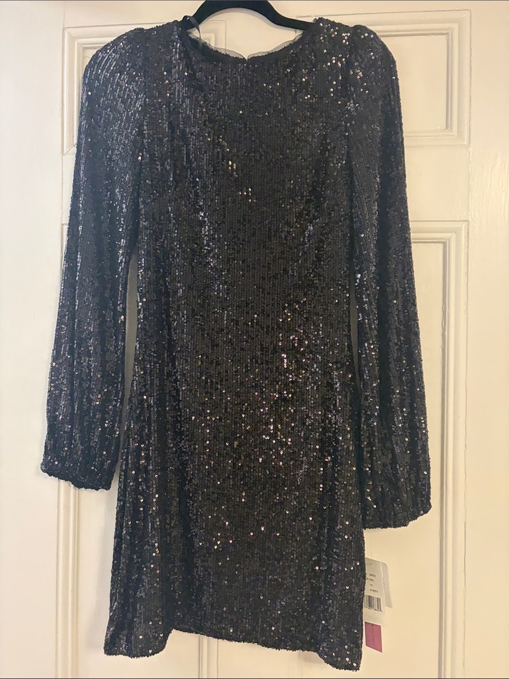 Aqua Black Long-Sleeve Sequin Shift Dress